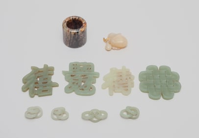 Estate Chinese Jade Thumb Ring & Pendants