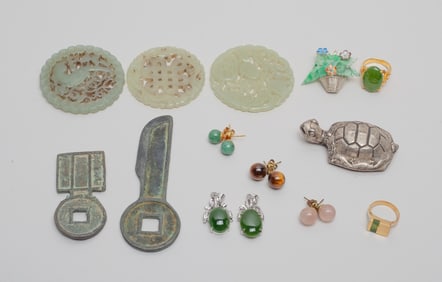 Estate Chinese Jade Pendant & Jewelry
