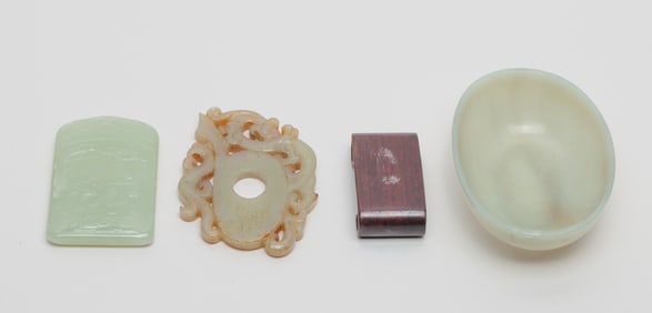 Chinese Jade Boat Cup & Pendants