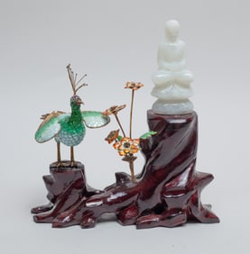 Chinese Jade Buddha & Silver Bird
