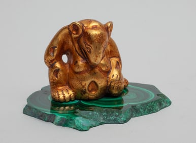 Chinese Gilt Bronze Sculpture on Malachite