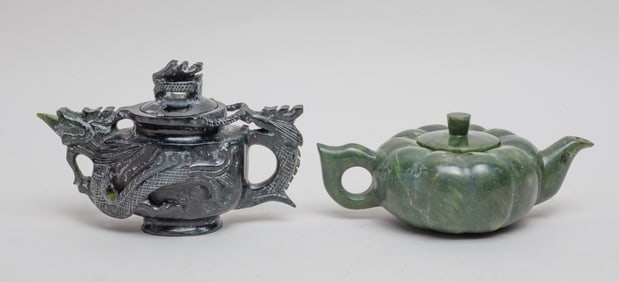 Two Chinese Spinach Jade Pots