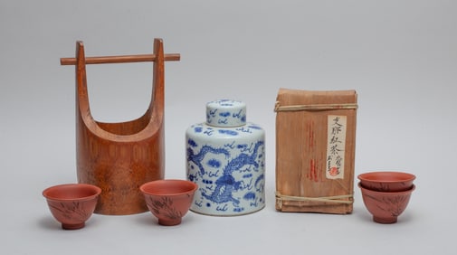 Chinese Vintage Tea Brick & Porcelains