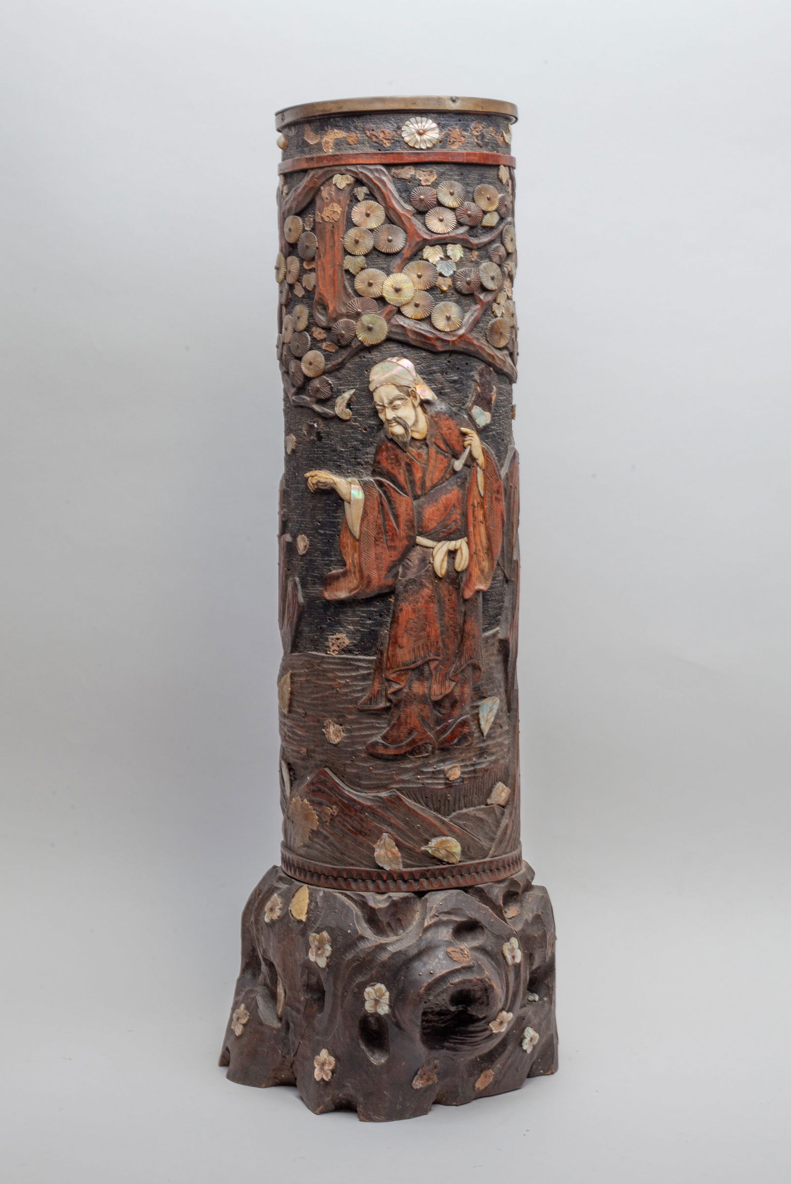 Antique Japanese Tall Bamboo Vase Inlaid MOP (1 of 12)