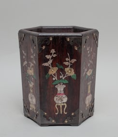 Chinese Hardwood Brush Pot Inlaid MOP