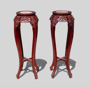 Pair Chinese Tall Wood Stands