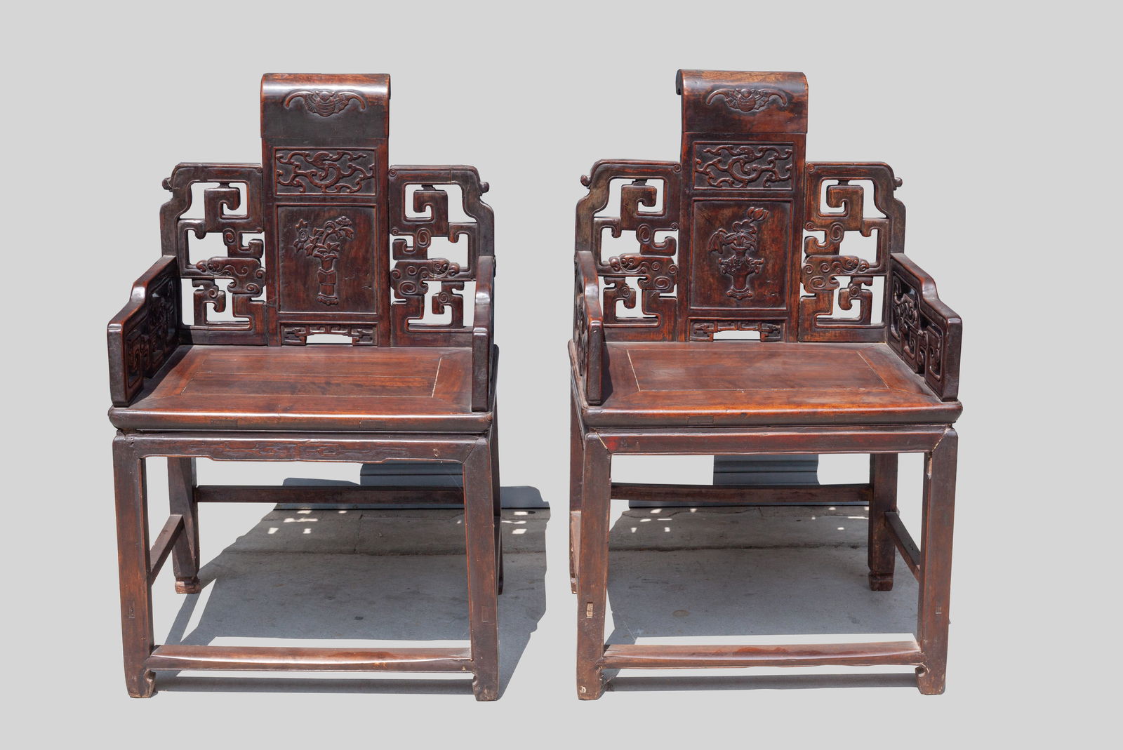 Pair Chinese Wood Arm Chairs Auction