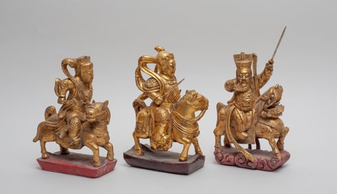Three Chinese Gilt Wood Figures