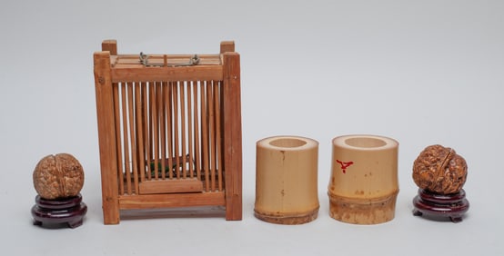 Estate Chinese Toy Nuts & Bamboo Pieces