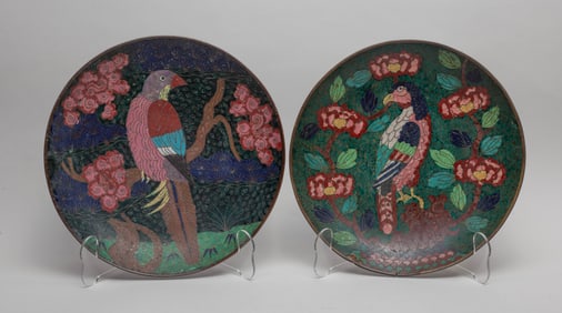 Pair Japanese Edo Cloisonne Plates