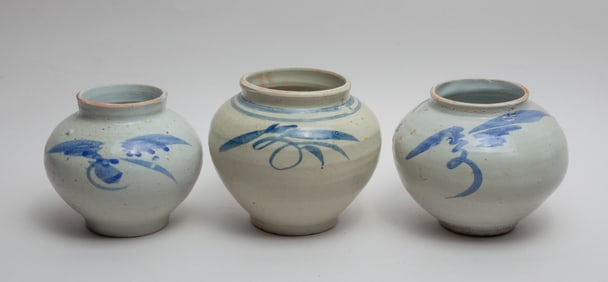 Three Korean Blue & White Porcelain Jars