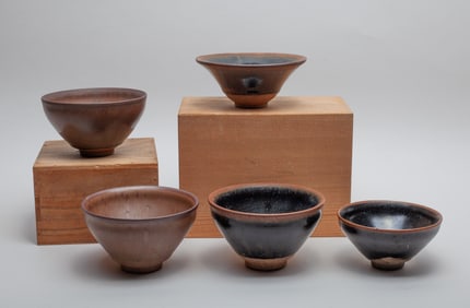 Large Set Chinese Jian Type Porcelain Tea Bowls