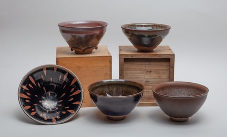 Large Set Chinese Jian Type Porcelain Tea Bowls