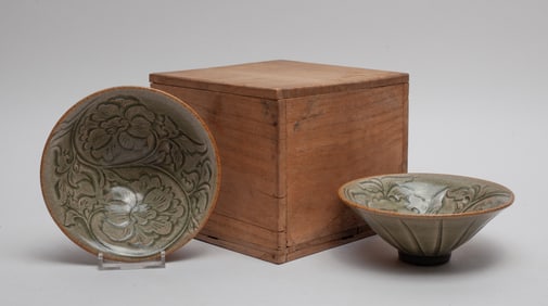 Pair Chinese Yaozhou Porcelain Tea Bowls