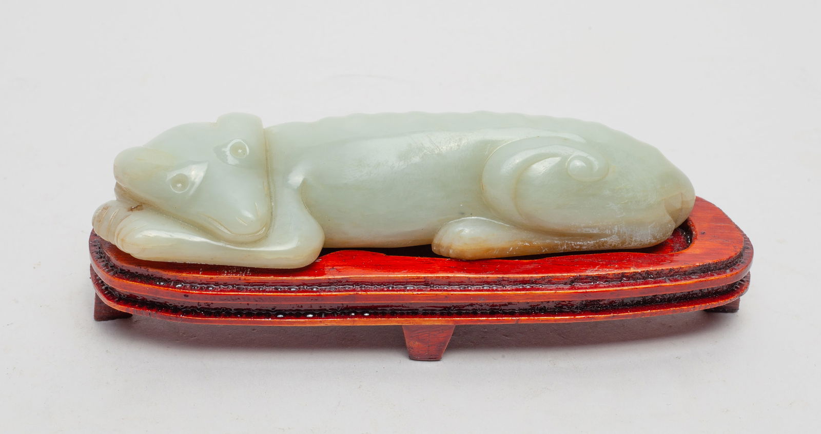 Chinese Long White Jade Dog on Stand (1 of 7)