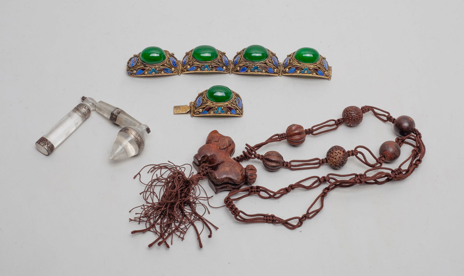 Estate Chinese Jewelry of Bangle & Toggle: Group of Chinese jewelry including bangles and toggle. Size various