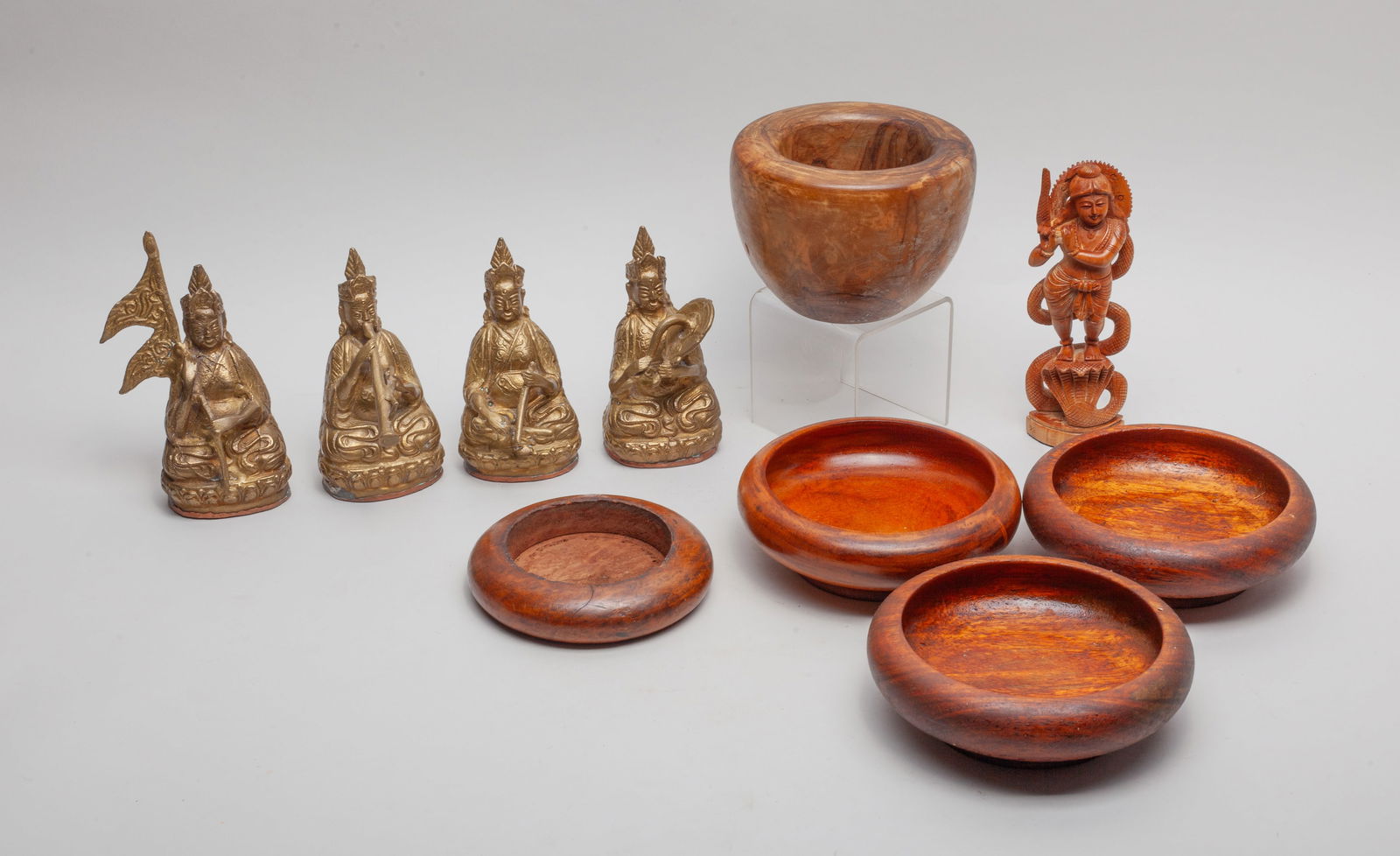 Chinese/ Tibetan Wood & Brass Buddha Sets (1 of 15)