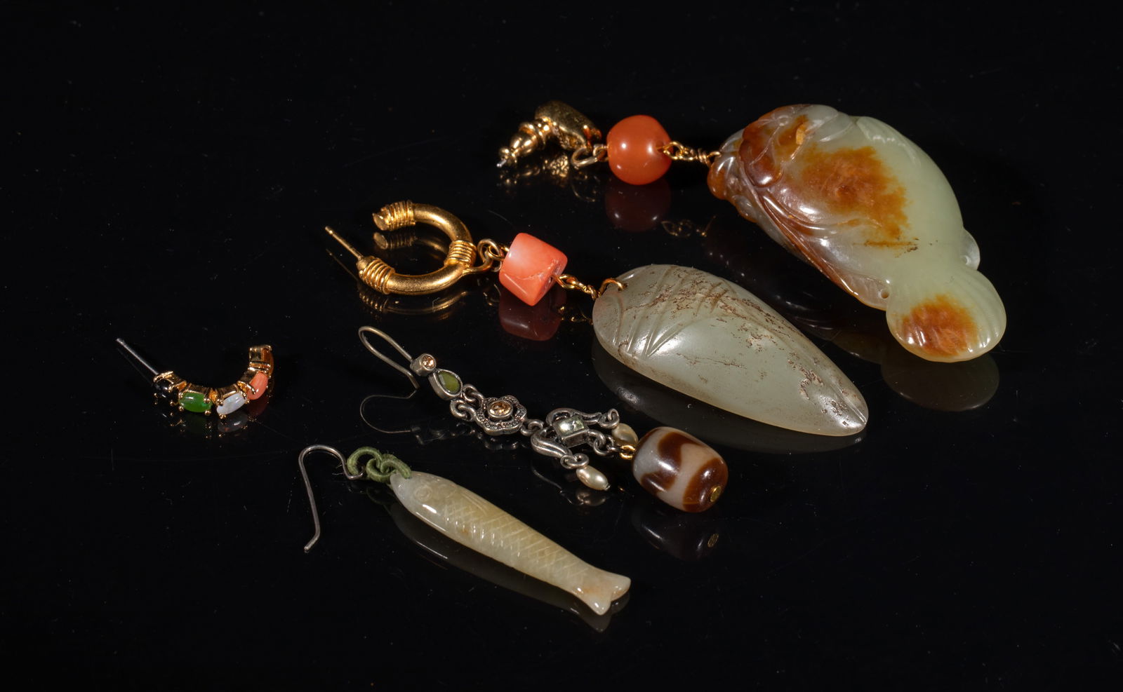 Chinese Jade, Dzi Beads & Stone Earrings (1 of 10)