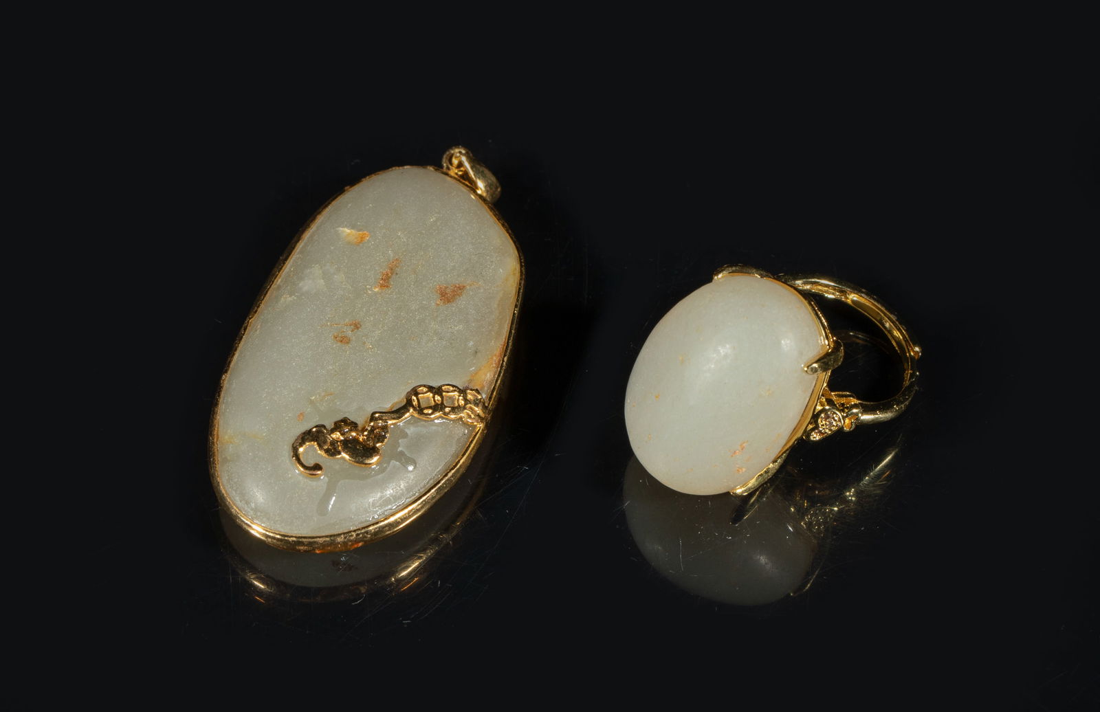 Chinese Russet Pebble Jade Ring & Pendant (1 of 11)