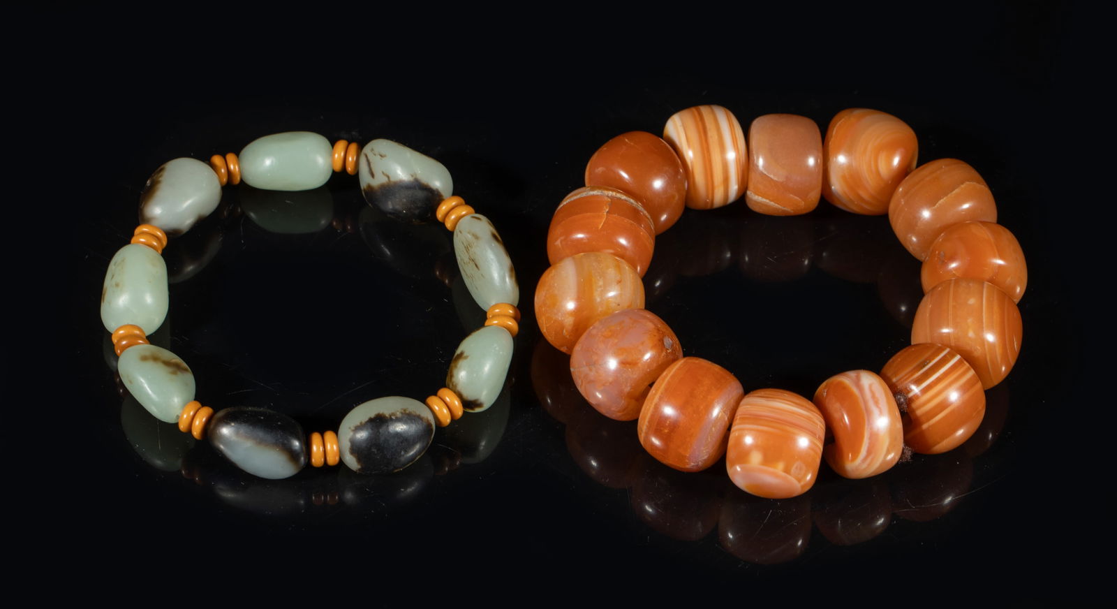 Chinese Russet Jade & Cameo Agate Bracelet (1 of 9)