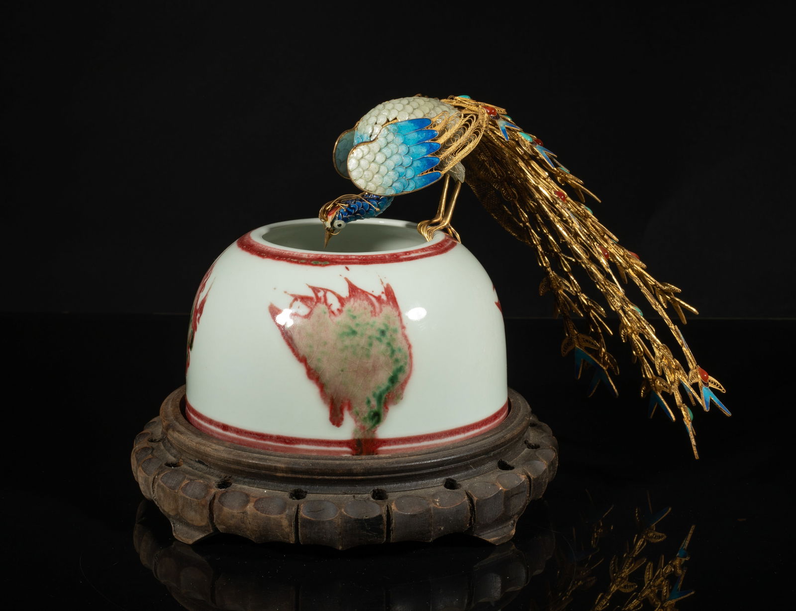 Chinese Porcelain Washer w/ Gold on Silver Bird (1 of 6)