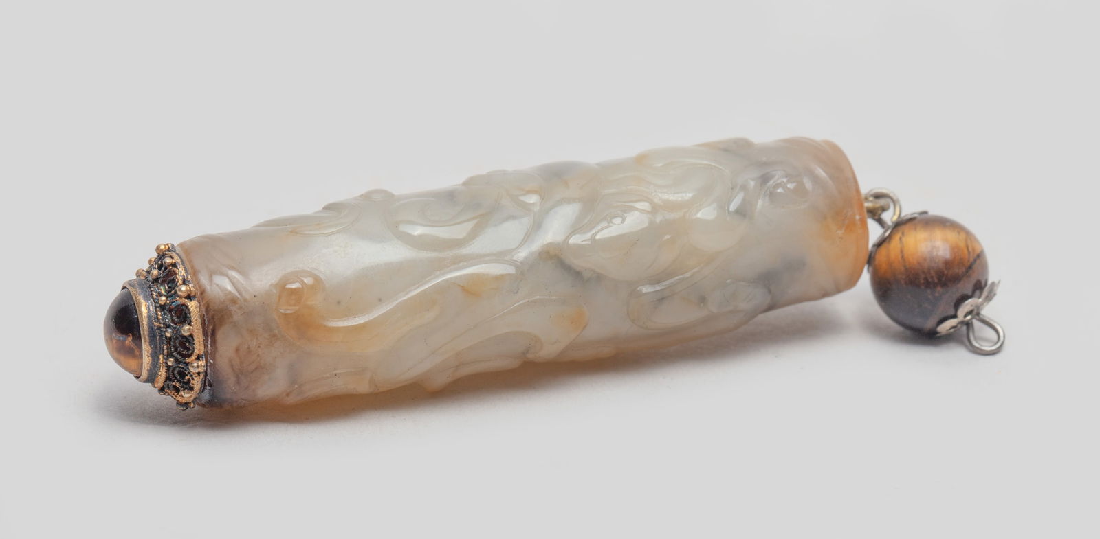 Chinese Jade Long Bead Pendant w/ Tiger-eye Stone (1 of 9)
