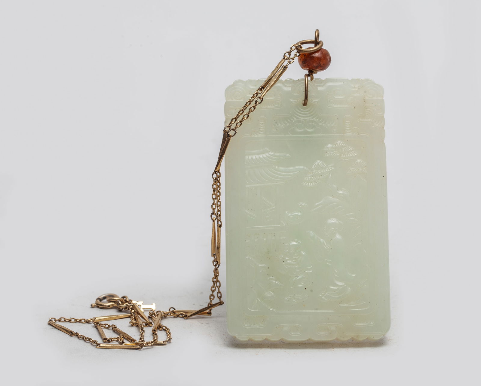 Lg Chinese Jade Plaque w/ G/F Necklace (1 of 10)