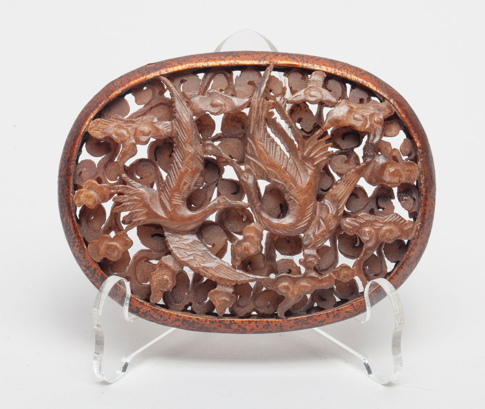 Chinese Burnt Jade/ Stone Plaque w/ Brass (1 of 7)