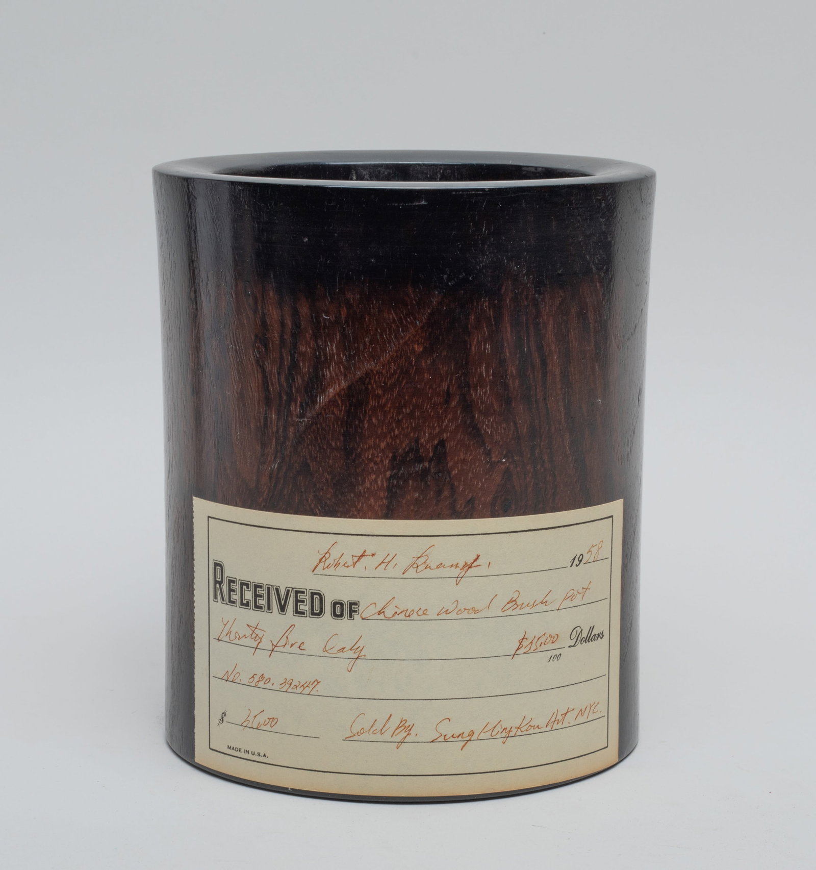 Chinese Hard Wood Brush Pot: Collectible Chinese hard wood carved brush pot of cylindrical fomr. Approx. 6.5*5.6 inch.