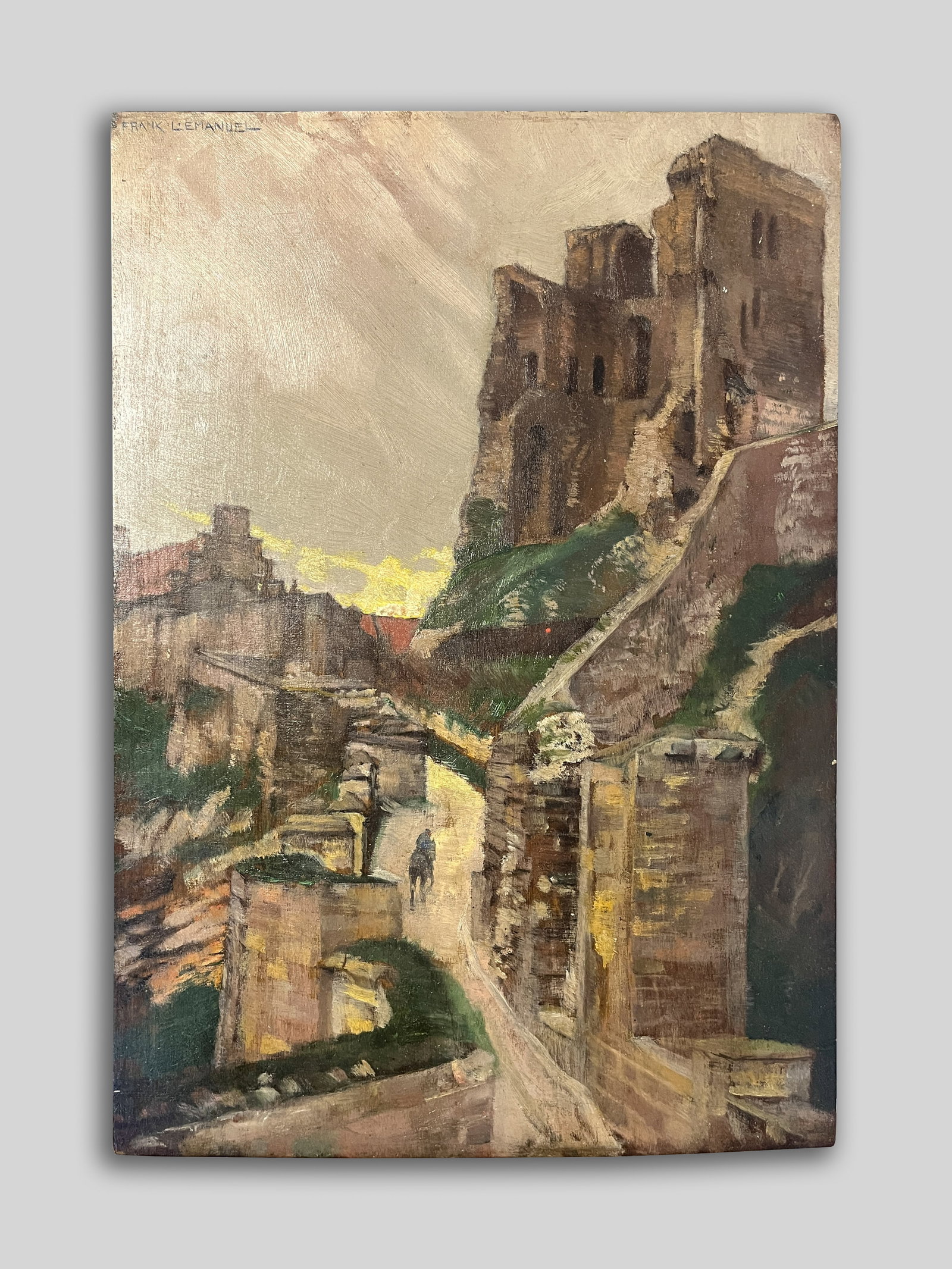 Frank L. Emanuel "Scarborough Castle, N Yorkshire": Frank L. Emanuel "Scarborough Castle, N Yorkshire",oil on wood panel, signed top left. Emanuel's work can be found in the Tate Gallery, the Metropolitan Museum of Art, the Ashmolean Museum, Oxford, Ha