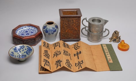 Estate Chinese Wood & Porcelain Decors