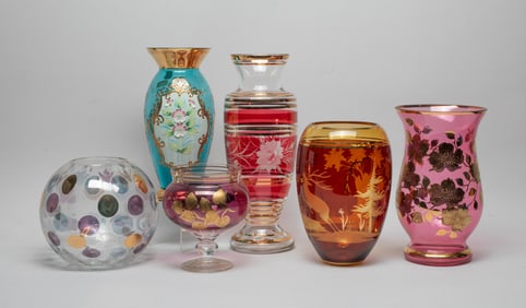 Vintage Large Set Art Glass Vases