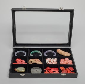 Box of Chinese Bangles, Colored Stones, Toggles