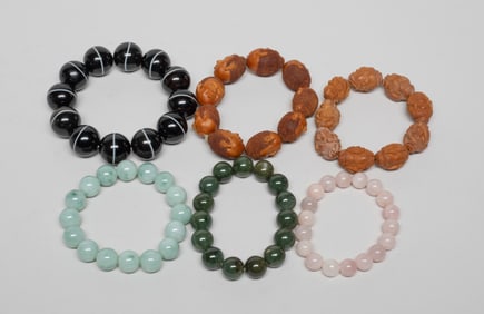 Chinese Jade, Nut, Agate & Quartz Prayer Beads