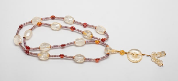 Asian Chinese Rock Crystal & Amethyst Necklace