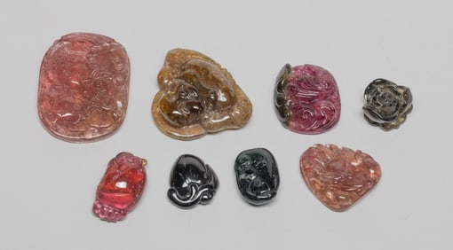Large Set Chinese Tourmaline Carved Pendants