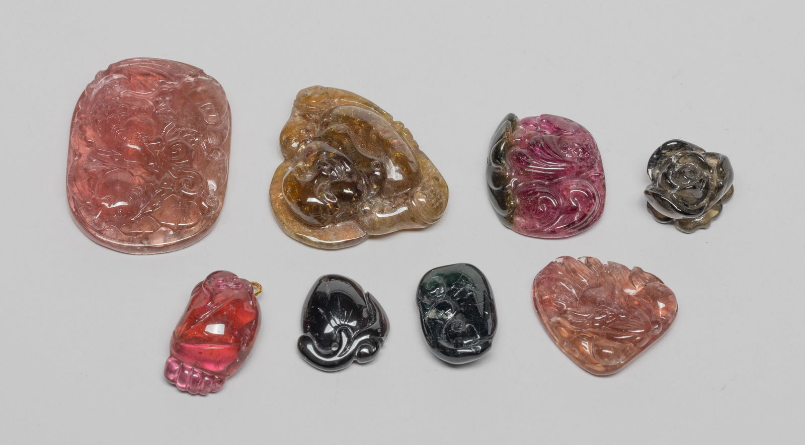 Large Set Chinese Tourmaline Carved Pendants (1 of 11)