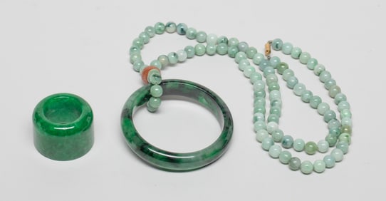Chinese Export Jade Like Bangle Necklace & Ring