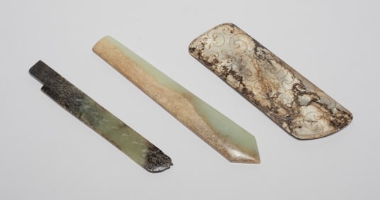Three Chinese Jade Carvings of Axe
