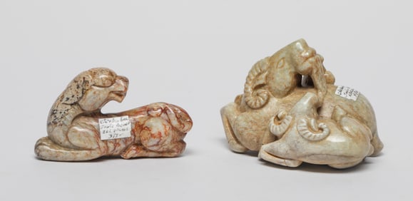 Two Chinese Burnt Chicken Bone Jade Beasts