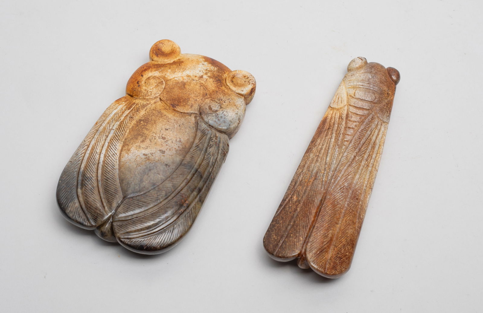 Two Large Chinese Burnt Jade Cicada Carvings (1 of 12)