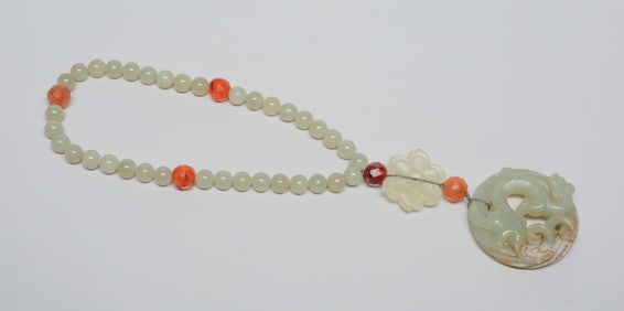 Chinese Export Jade & Agate Necklace