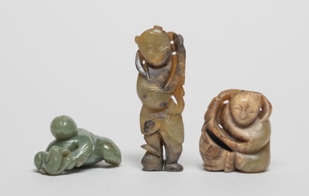 Three Chinese Jade/ Hard Stone Boy Carvings