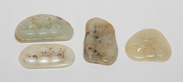 Estate Chinese Jade Carvings of Lotus Pendants
