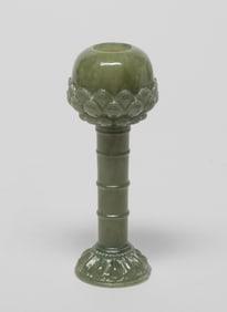 Chinese Spinach Jade Lotus Candlestick
