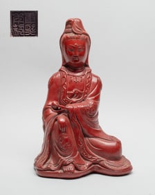 Chinese Cinnabar Sculpture of Kuanyin