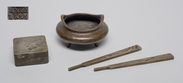 Estate Chinese Bronze Censer & Pieces