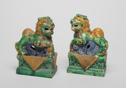 Chinese Sanchai Porcelain Foo Dogs
