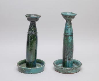 Chinese Turquoise Glazed Porcelain Candlesticks