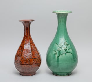 Two Tall Chinese Glazed Porcelain Vases